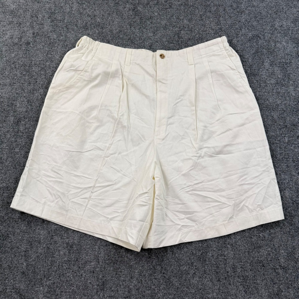 Lee Pleated Shorts 20W/M Off‎ White Cotton Elastic Waist Mens